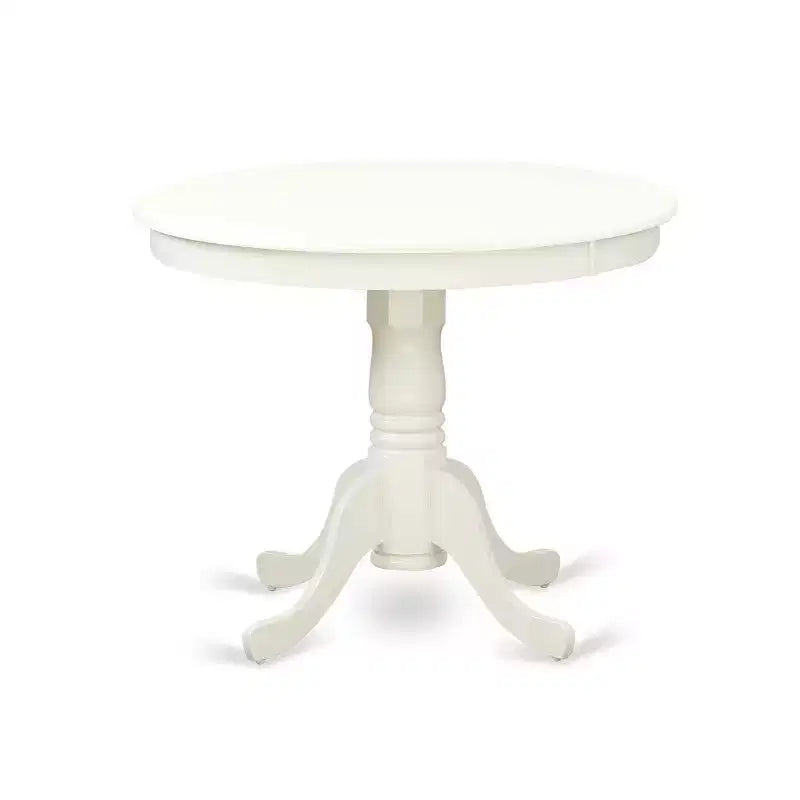 3-Piece Linen White Finish Solid Wood Top - Round Dining Room Set - Seats-4