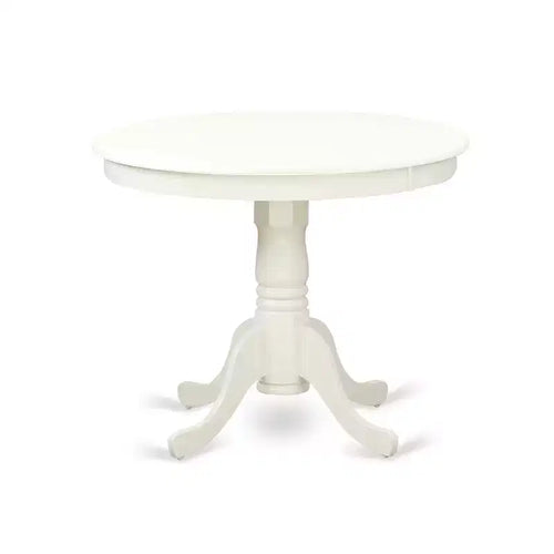 3-Piece Linen White Finish Solid Wood Top - Round Dining Room Set - Seats-4