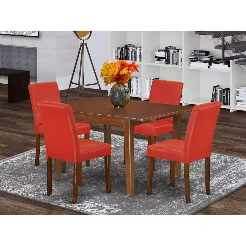 Ensemble de salle à manger 5 pièces, table rectangulaire et 4 chaises - Rouge brique - Island Interiors