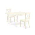 HomeStock 3-Piece Linen White Finish Solid Wood Top with Dropleaf Dining Table Set