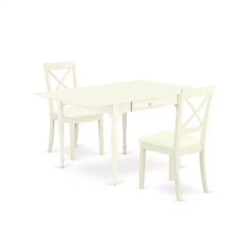 HomeStock 3-Piece Linen White Finish Solid Wood Top with Dropleaf Dining Table Set