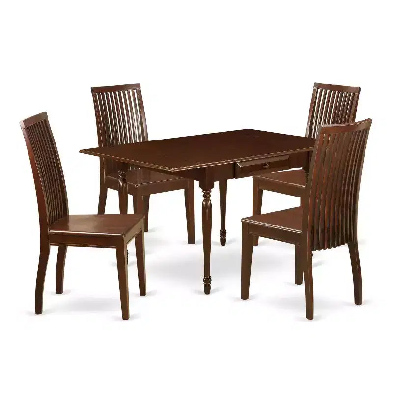5-Piece Mahogany Finish Solid Wood Top - Rectangular Dining Room Set - Seats 4