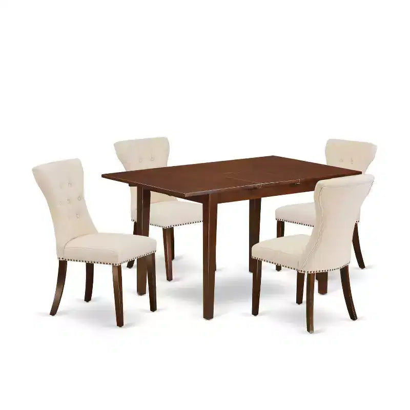 5-Piece Mahogany Finish Solid Wood Top - Dining Room Set - Seats 4