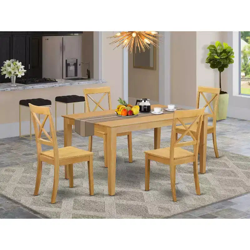 Table de salle à manger HomeStock 5 pièces en bois massif finition chêne naturel avec 4 chaises