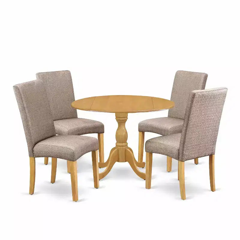 HomeStock 5-Piece Natural Oak Finish Solid Wood Top Dining table with 4-Chairs