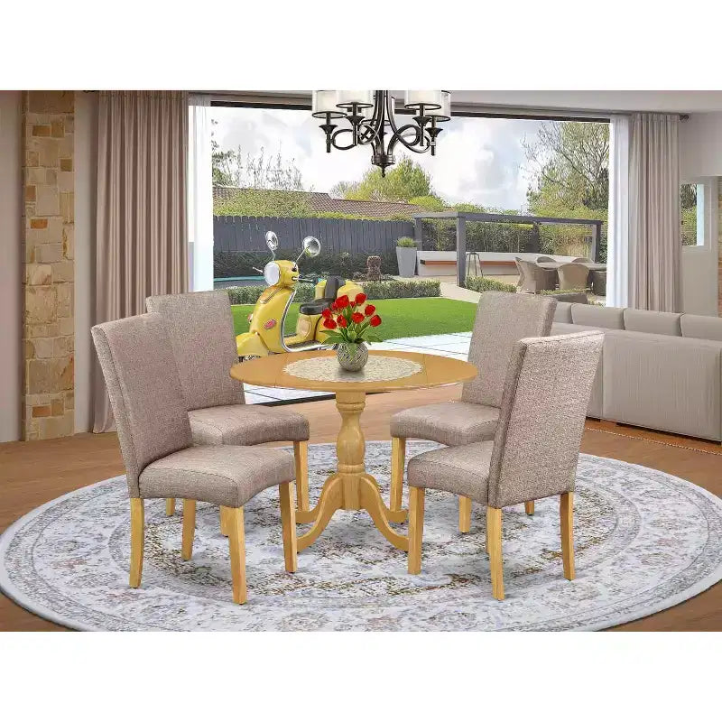 HomeStock Table à manger 5 pièces avec plateau en bois massif finition chêne naturel et 4 chaises
