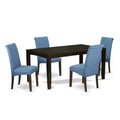Kitchen Table Set 5pc Linen Blue Chairs Cappuccino Legs Dining Room Furniture