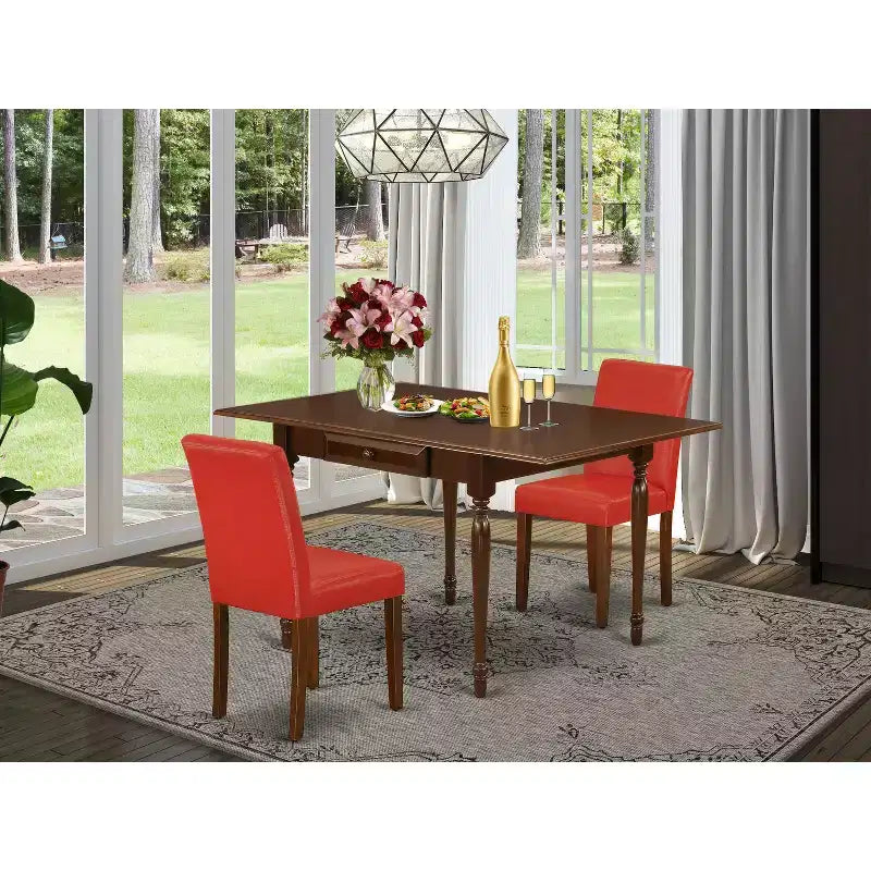 HomeStock Ensemble de salle à manger 3 pièces en acajou avec plateau en bois massif et abattants pour petits espaces - 2 places