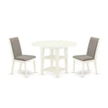 HomeStock 3-Pc Linen White Finish Round Solid Wood Top Dining Table Set