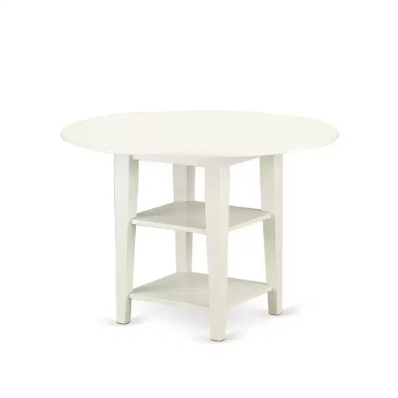 Ensemble de salle à manger 3 pièces HomeStock avec table ronde plateau bois massif finition blanc lin