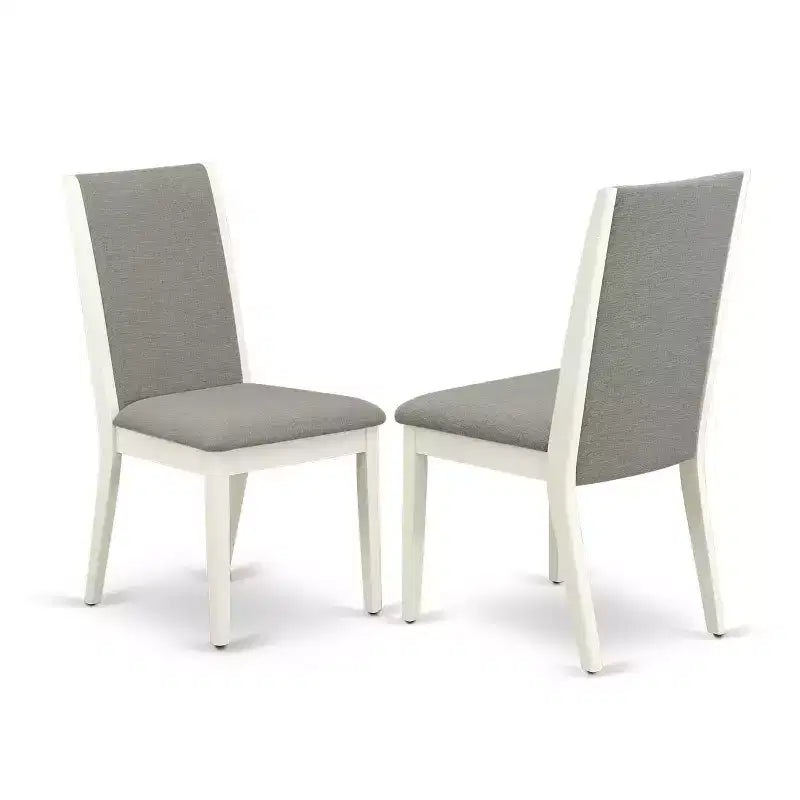 Ensemble de salle à manger 3 pièces HomeStock avec table ronde plateau bois massif finition blanc lin