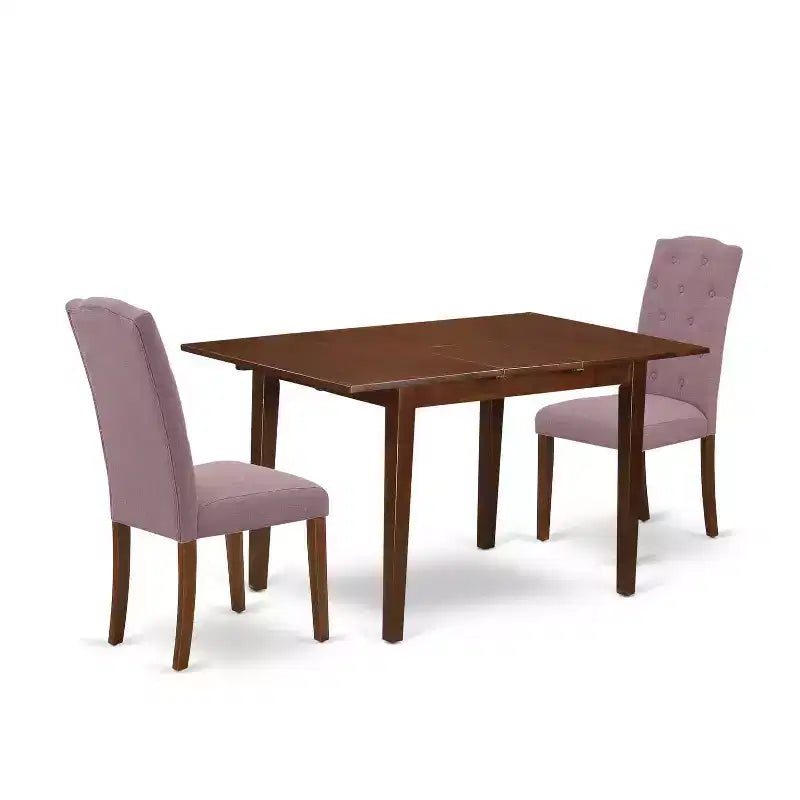 HomeStock 3-Piece Mahogany Finish Rectangular Solid Wood Top with Butterfly Leaf Dining Table Set