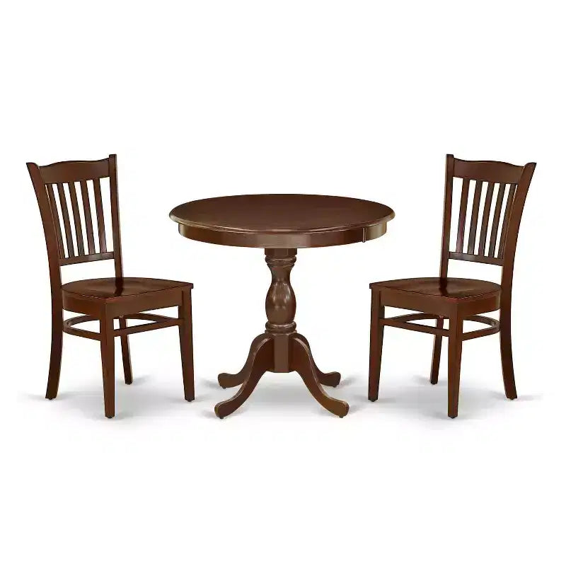 3-Piece Mahogany Finish Solid Wood Top - Dining Room Set - Seats 4
