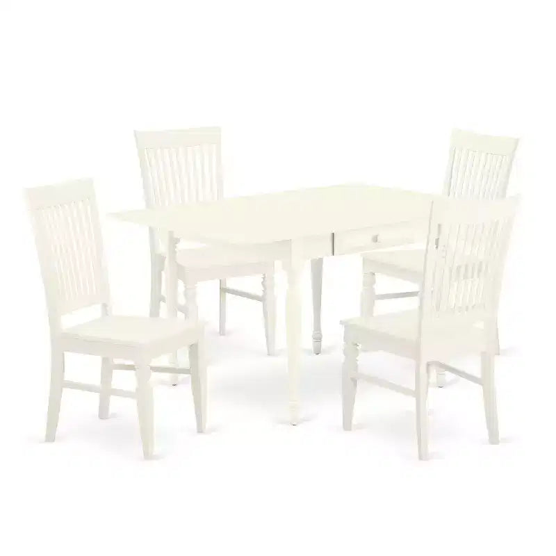 5-Piece Linen White Finish Solid Wood Top - Dining Room Set (Seats-4)