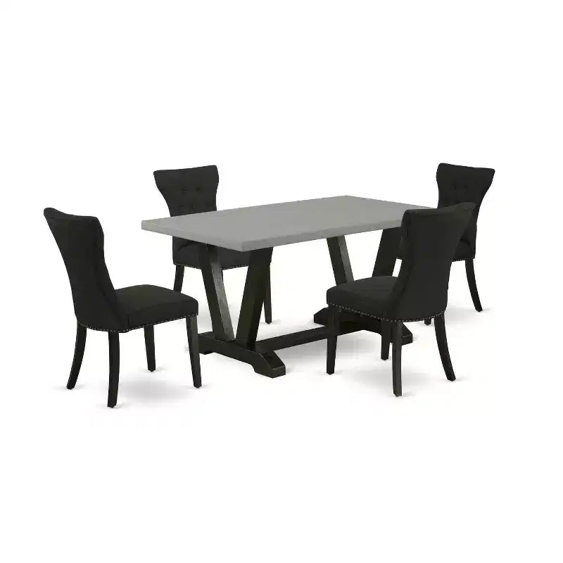 HomeStock 5-Piece Rectangle Natural Oak Finish Solid Wood Top Dining table with 4 Chairs