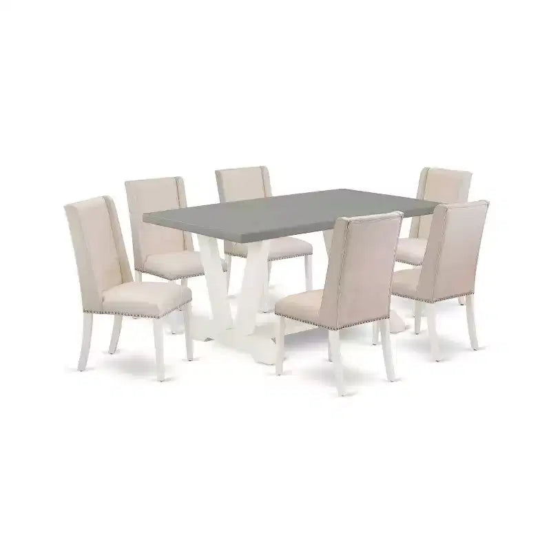 HomeStock 7-Piece Natural Oak Finish Solid Wood Top Dining Table with 6 Chairs