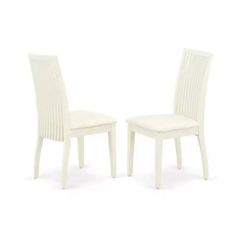 Ensemble de salle à manger rond 5 pièces en bois massif avec plateau en cerisier et blanc cassé - 4 places