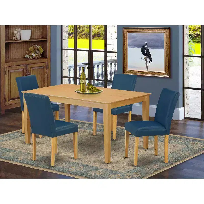 HomeStock Table à manger 5 pièces rectangulaire en bois massif finition chêne naturel avec 4 chaises Parson