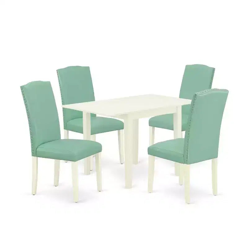 HomeStock 5-Pc Linen White Finish Solid Wood Top - Dining Room Set - Seats 4