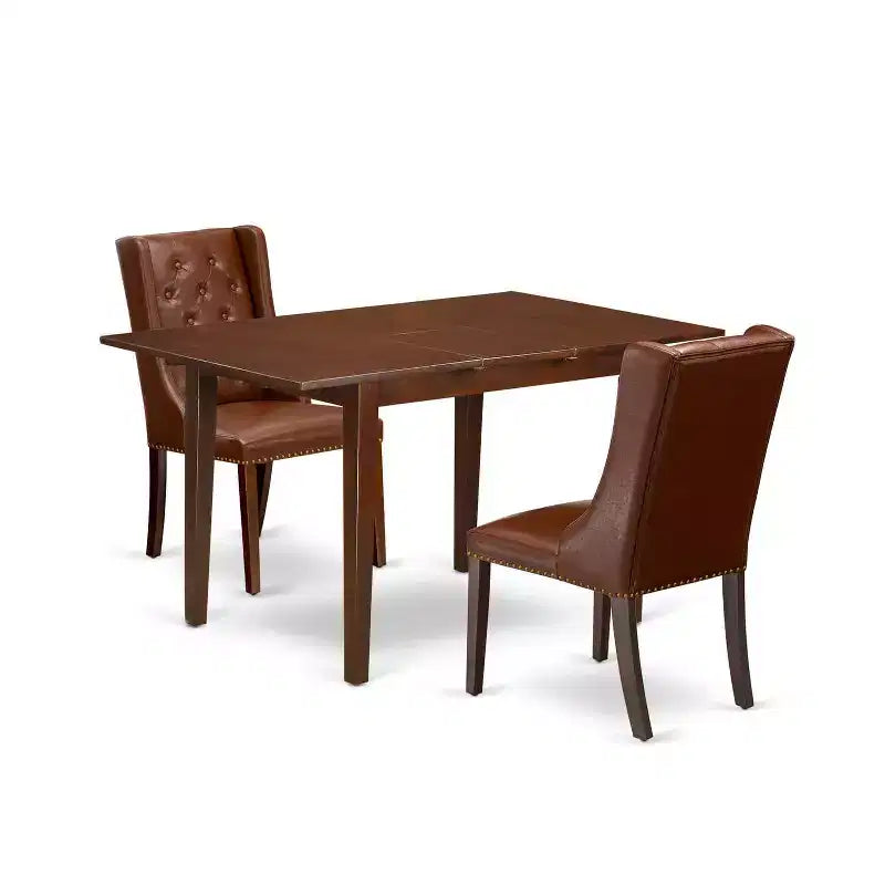 HomeStock 3-Pc Mahogany Finish Solid Wood Top with Butterfly Leaf Dining Table Set