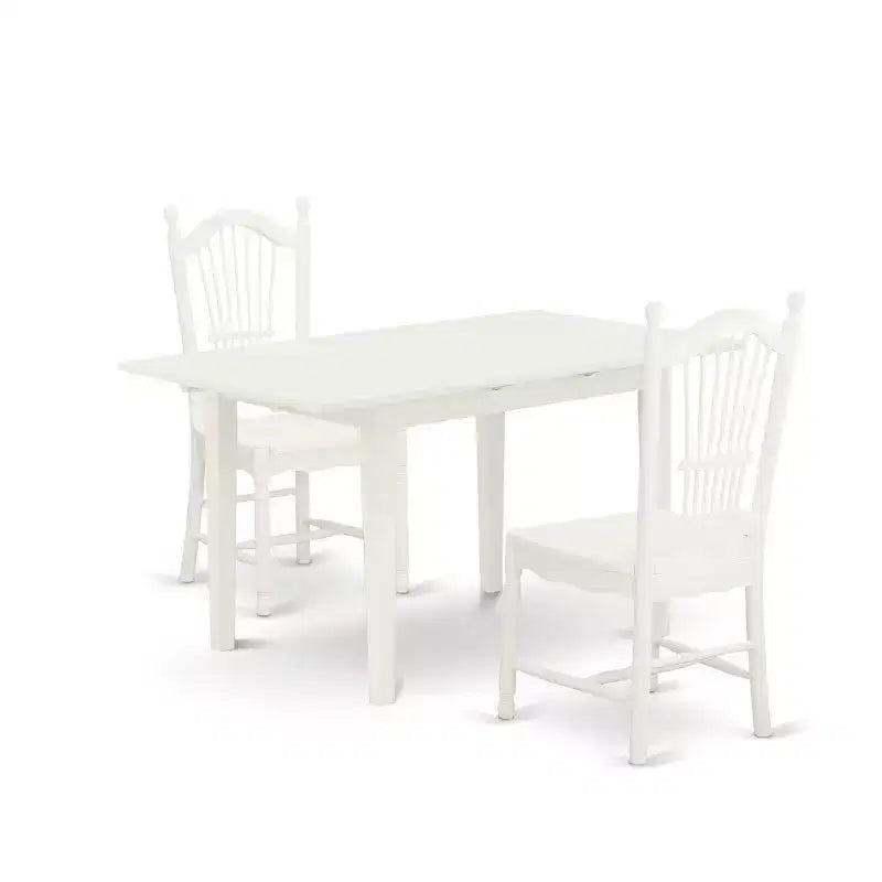 HomeStock 3-Piece Linen White Finish Rectangular Solid Wood Top With Butterfly Leaf Dining Table Set