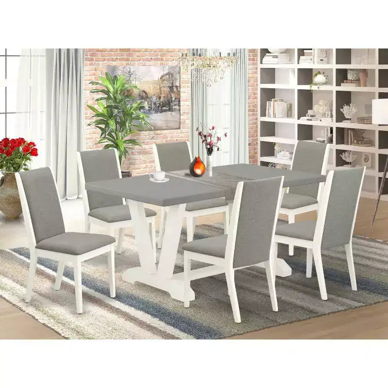 Table à manger HomeStock 7 pièces en bois massif finition chêne naturel avec 6 chaises