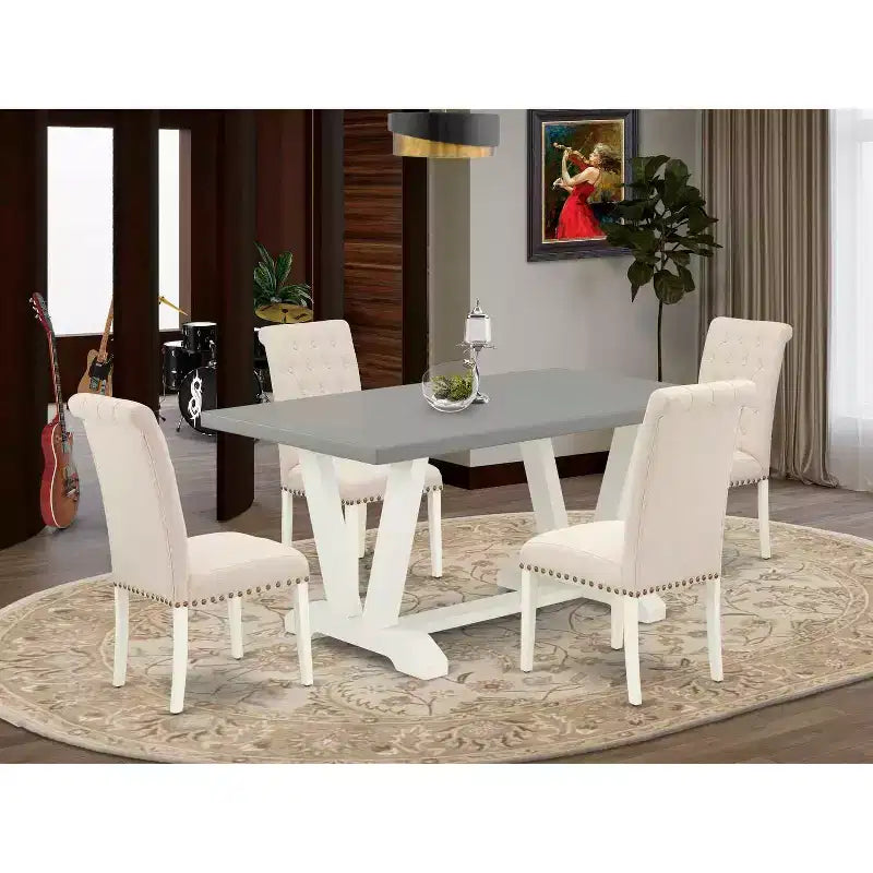 Ensemble de salle à manger HomeStock 5 pièces, table avec plateau en bois massif finition chêne naturel et 4 chaises