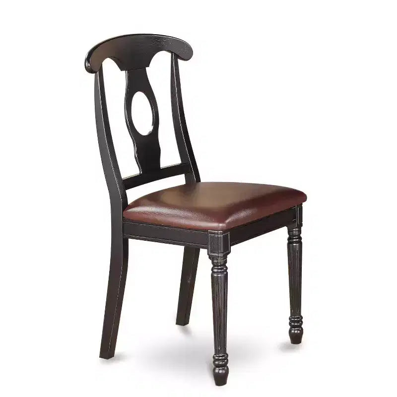 HomeStock Ensemble de salle à manger 6 pièces avec table carrée à plateau en bois massif noir et cerisier, 1 banc et 4 chaises