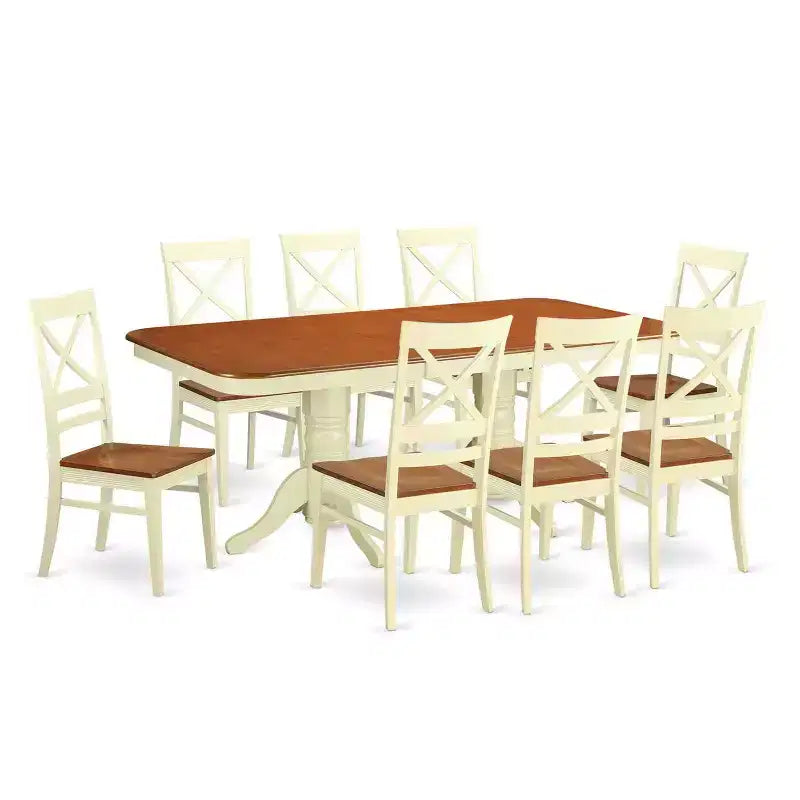 Modern 9 Piece Dining Set - Rectangle Table & 8 Chairs - Buttermilk Cherry Finish - Kitchen Dining Room