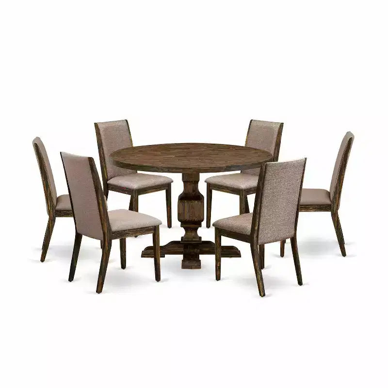 HomeStock 3-Piece Distressed Jacobean Finish Solid Wood Top Dining Table with 2 Chairs
