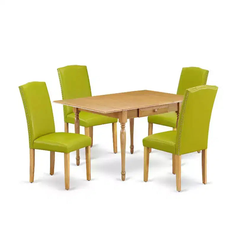 HomeStock 5-Pc Natural Oak Finish Solid Wood Top - Dining Room Set with Dropleaf - Seats 4