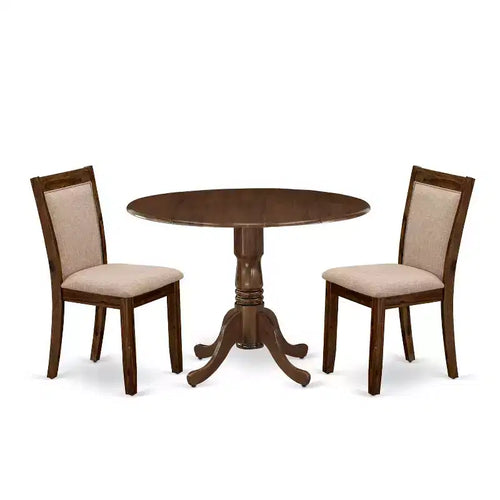 3-Piece Antique Walnut Solid Wood Top - Dining Room Set - Seats-4