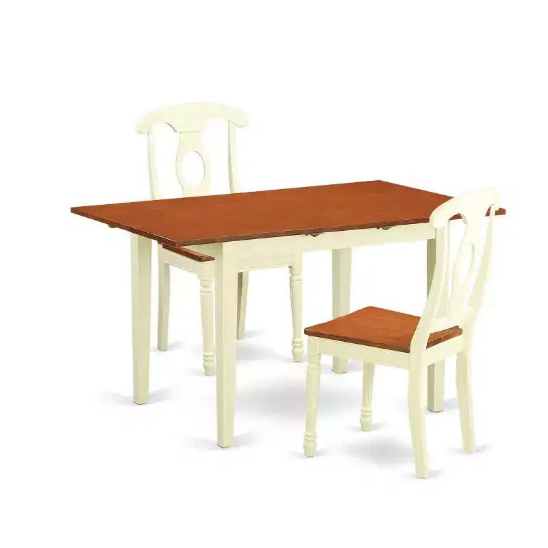 HomeStock 3-Piece Buttermilk and Cherry Finish Solid Wood Top Dining Table Set