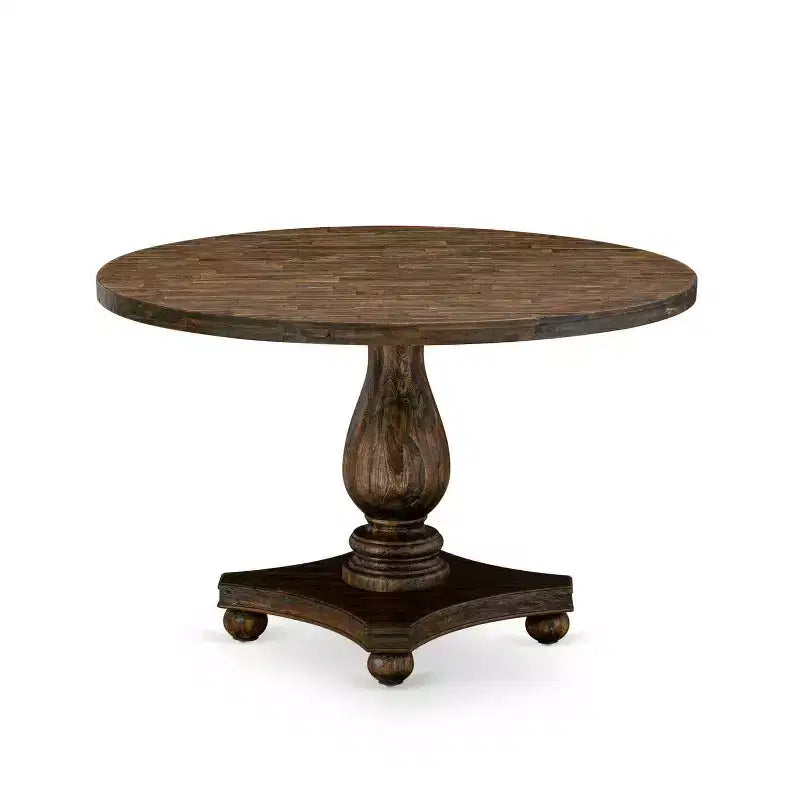 HomeStock, table de salle à manger avec plateau en bois massif finition jacobine patinée, 7 pièces avec 6 chaises