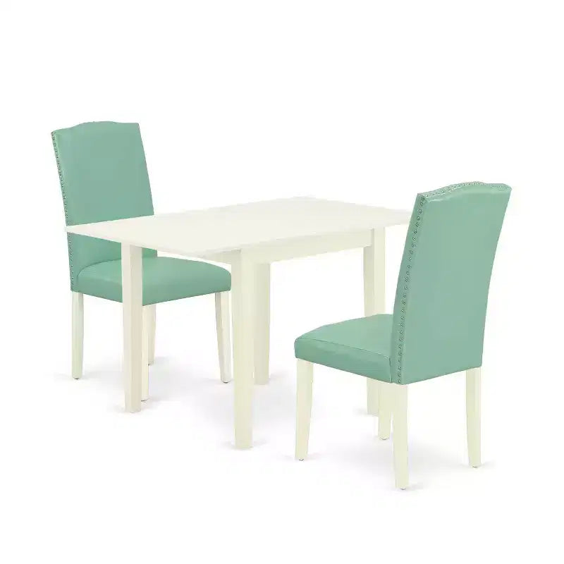 HomeStock 3-Piece Linen White Finish Solid Wood Top Dining Table Set
