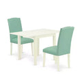HomeStock 3-Piece Linen White Finish Solid Wood Top Dining Table Set