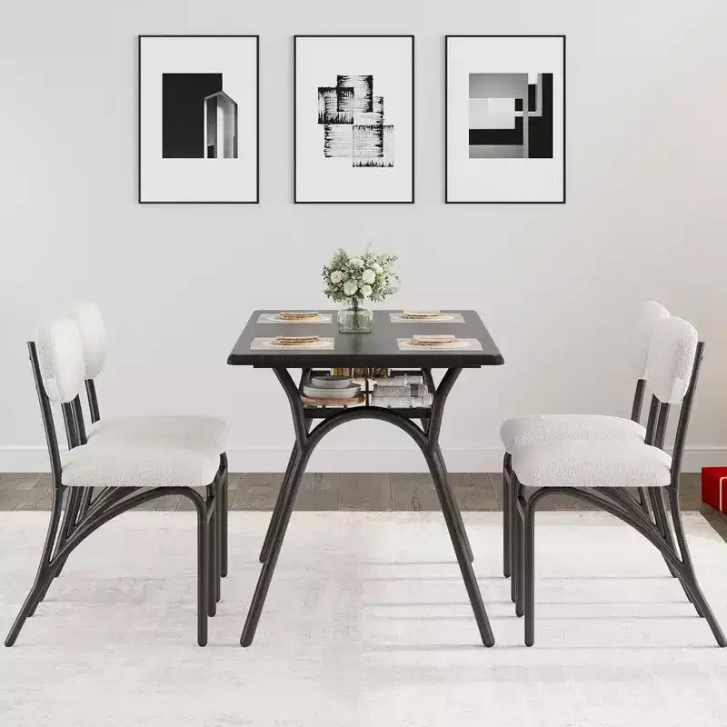 Ensemble table à manger et 4 chaises, Table de cuisine avec 4 chaises bouclées, Table à manger rectangulaire moderne avec étagère de rangement pour petits espaces