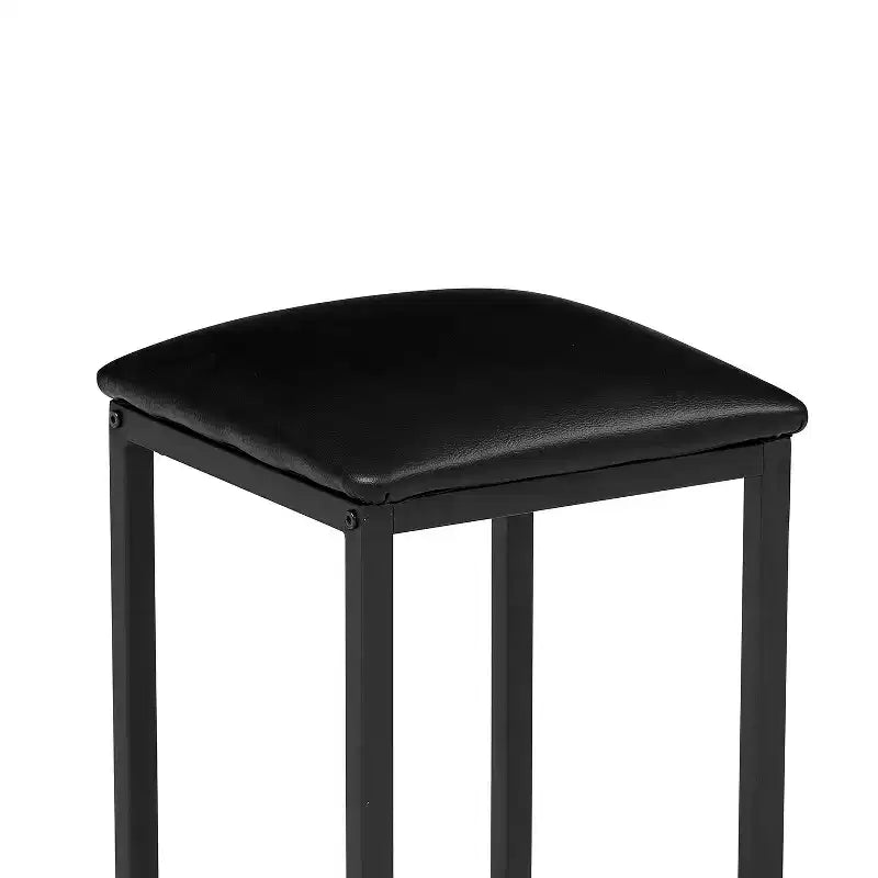 VECELO Ensemble Table et Chaises de Bar de Cuisine pour 2 Personnes, 3 Pièces, Hauteur Comptoir, avec Chaises en Cuir PU et Étagères de Rangement, Marbre Noir/Chêne/Marron