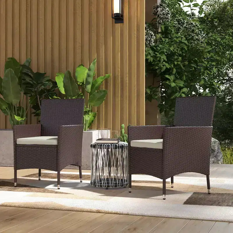 Lot de 2 chaises de salle à manger en rotin tressé avec coussins et patins antidérapants, chaises de patio empilables pour arrière-cour, jardin, pelouse