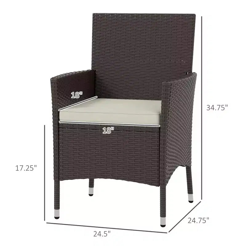 Lot de 2 chaises de salle à manger en rotin tressé avec coussins et patins antidérapants, chaises de patio empilables pour arrière-cour, jardin, pelouse