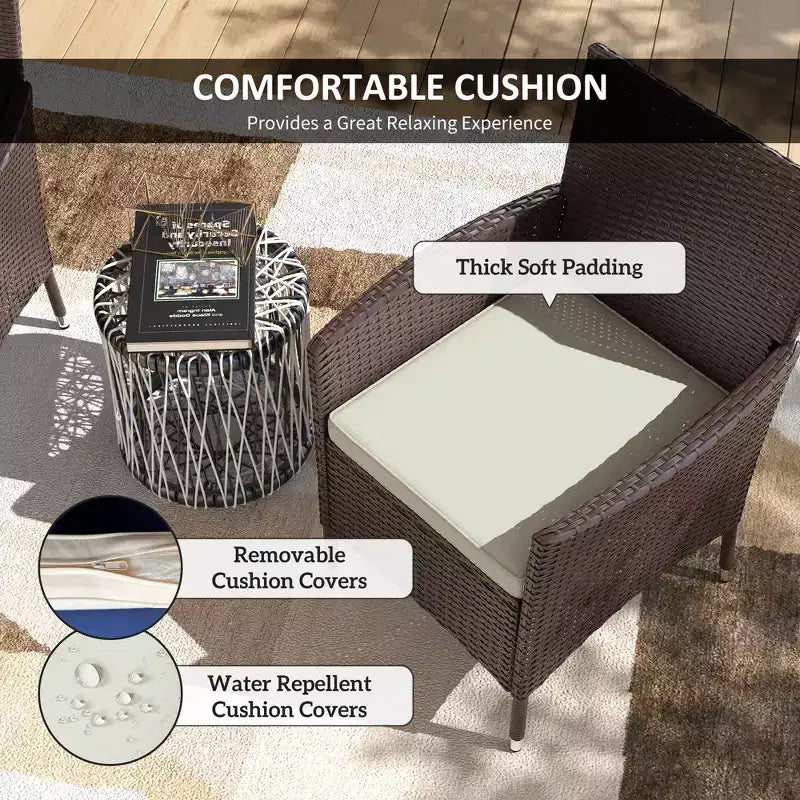 Lot de 2 chaises de salle à manger en rotin tressé avec coussins et patins antidérapants, chaises de patio empilables pour arrière-cour, jardin, pelouse
