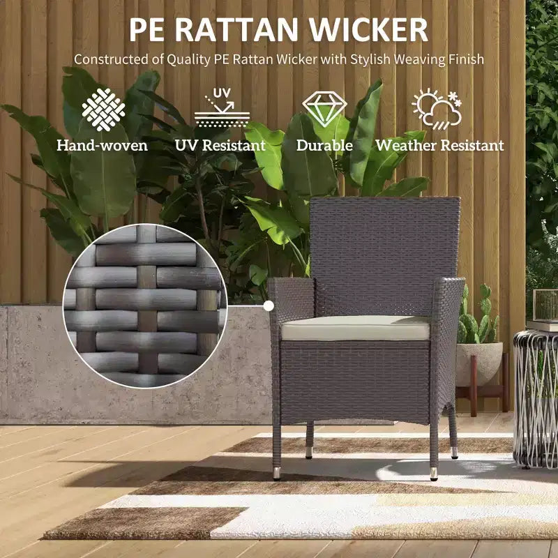 Lot de 2 chaises de salle à manger en rotin tressé avec coussins et patins antidérapants, chaises de patio empilables pour arrière-cour, jardin, pelouse