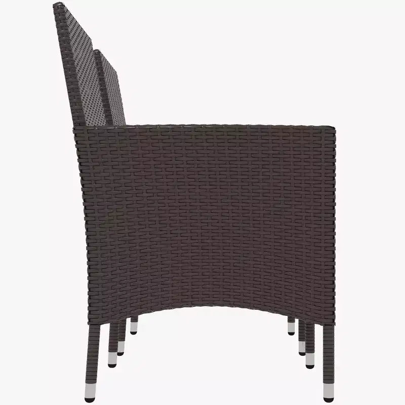 Lot de 2 chaises de salle à manger en rotin tressé avec coussins et patins antidérapants, chaises de patio empilables pour arrière-cour, jardin, pelouse