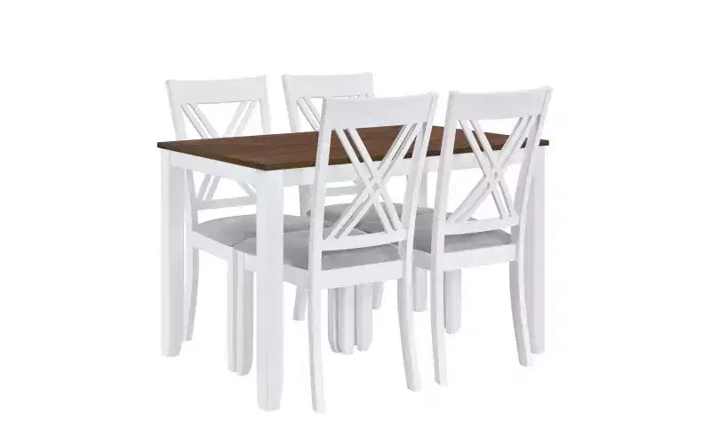 Ensemble de salle à manger de ferme 5 pièces 4 chaises rembourrées à dossier en X + table en bois massif de 113 cm, capacité de 113 kg, pour cuisine ou salle à manger