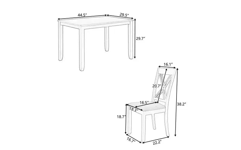 Ensemble de salle à manger de ferme 5 pièces 4 chaises rembourrées à dossier en X + table en bois massif de 113 cm, capacité de 113 kg, pour cuisine ou salle à manger