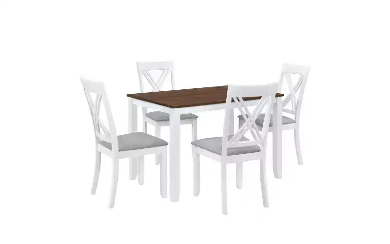 Ensemble de salle à manger de ferme 5 pièces 4 chaises rembourrées à dossier en X + table en bois massif de 113 cm, capacité de 113 kg, pour cuisine ou salle à manger