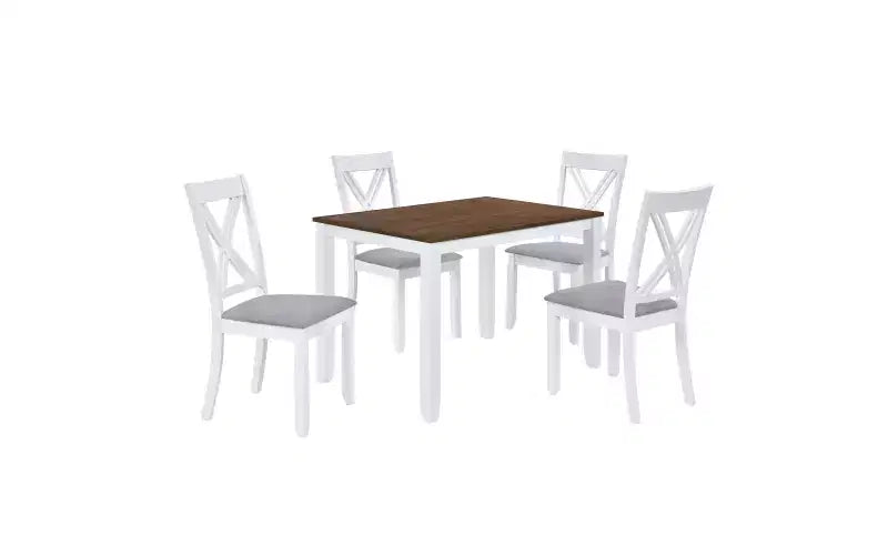 Ensemble de salle à manger de ferme 5 pièces 4 chaises rembourrées à dossier en X + table en bois massif de 113 cm, capacité de 113 kg, pour cuisine ou salle à manger