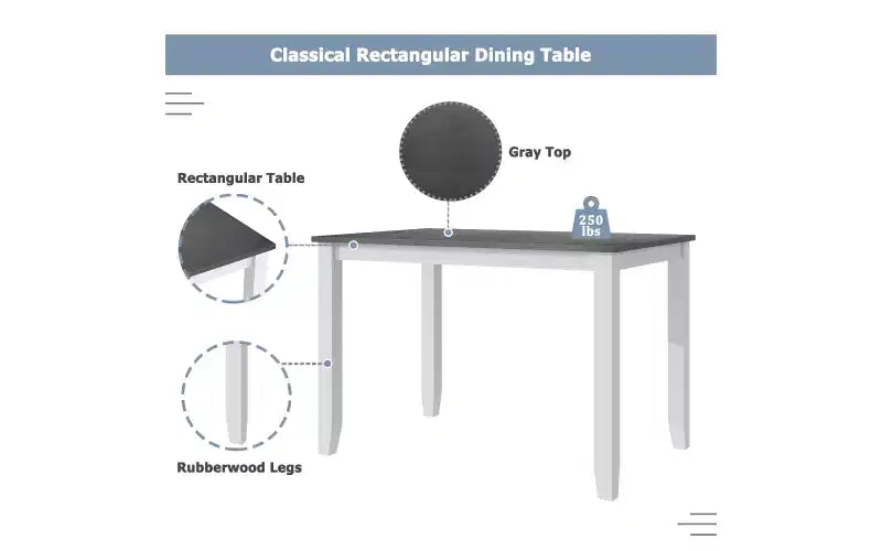 Ensemble de salle à manger de ferme 5 pièces 4 chaises rembourrées à dossier en X + table en bois massif de 113 cm, capacité de 113 kg, pour cuisine ou salle à manger