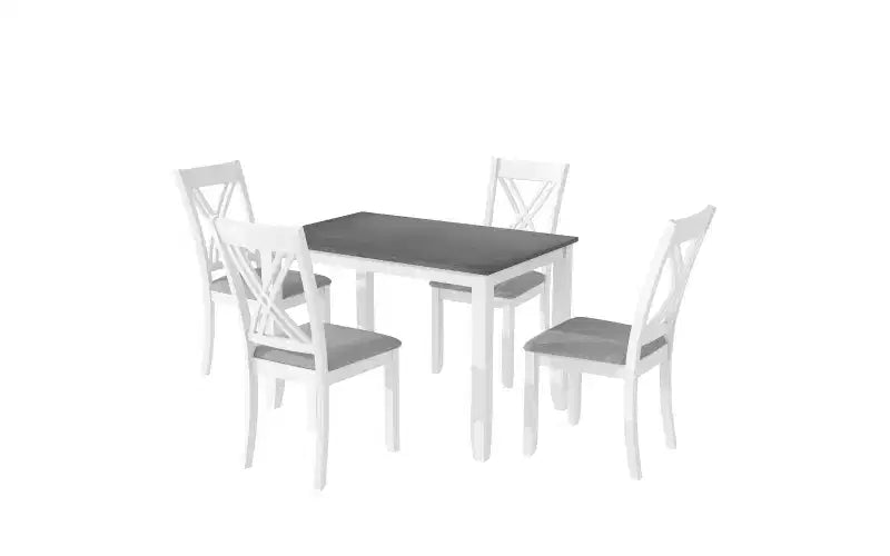 Ensemble de salle à manger de ferme 5 pièces 4 chaises rembourrées à dossier en X + table en bois massif de 113 cm, capacité de 113 kg, pour cuisine ou salle à manger