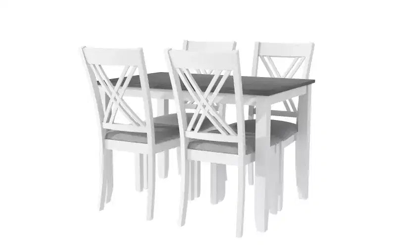 Ensemble de salle à manger de ferme 5 pièces 4 chaises rembourrées à dossier en X + table en bois massif de 113 cm, capacité de 113 kg, pour cuisine ou salle à manger